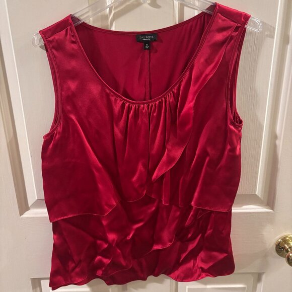 Talbots Red Sleeveless 100% Silk Tiered Ruffle Front Blouse ~ Size: 10 ~ Holiday - Picture 1 of 4
